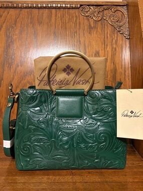 NWT-Patricia Nash-Burnished Tooled-Empoli Satchel-Soft Green-Dust Bag-$249